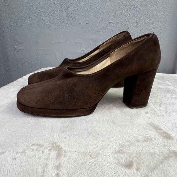 Vintage Balenciaga Chunky Pump Heel size 6.5 Brown Suede Closed Round Toe in Box - Picture 5 of 11